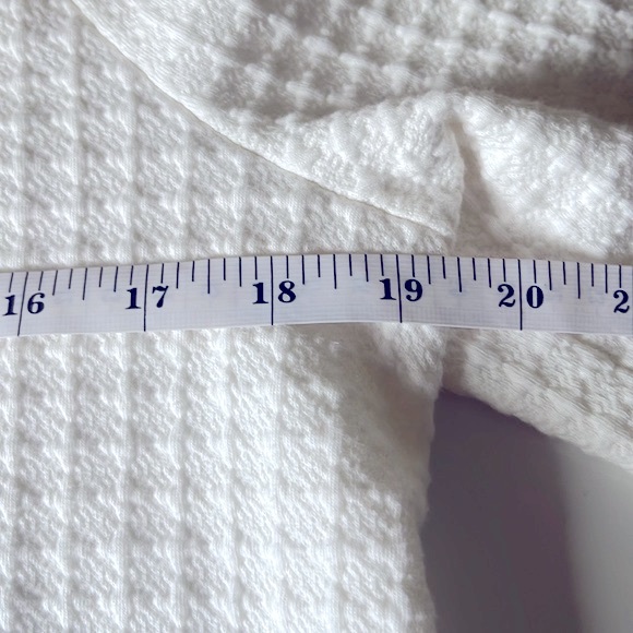 W5 Anthropologie White Waffle Knit Mock Neck Top with 3/4 Length Bell Sleeve - Picture 7 of 8